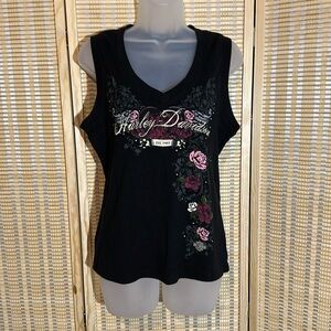 Harley Davidson Vintage 1990s Y2K Black Tank Top Marysville Washington Jrs Large